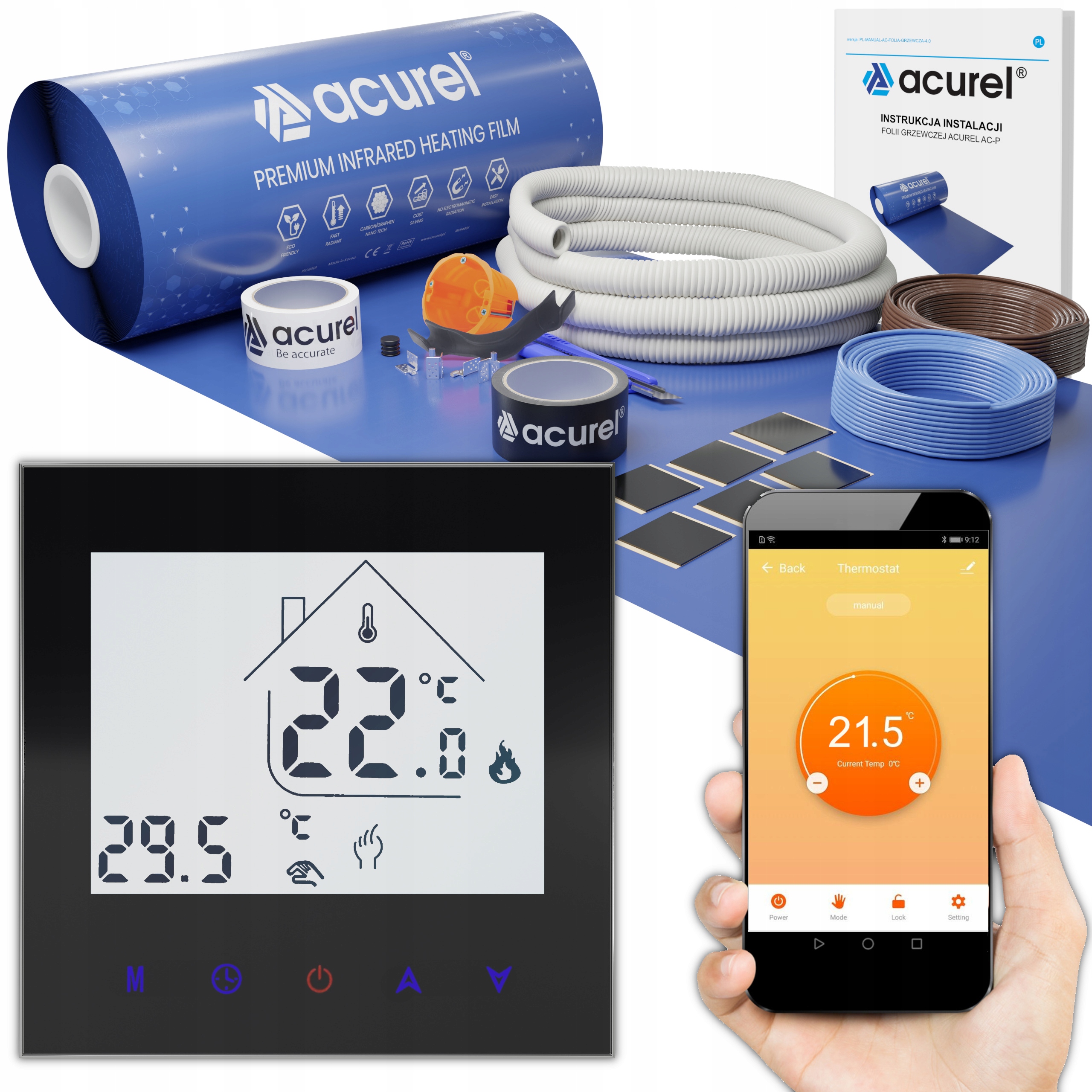 Vykurovacia fólia 140W/m² WiFi termostat Set 2m²